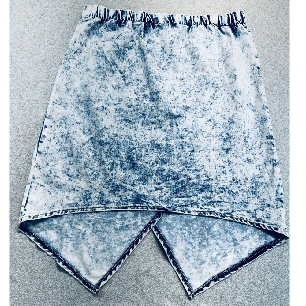 Jeans Colony 1X Acid Wash Denim Skirt Blue Stretch Pull On Mini Retro Y2K Edgy